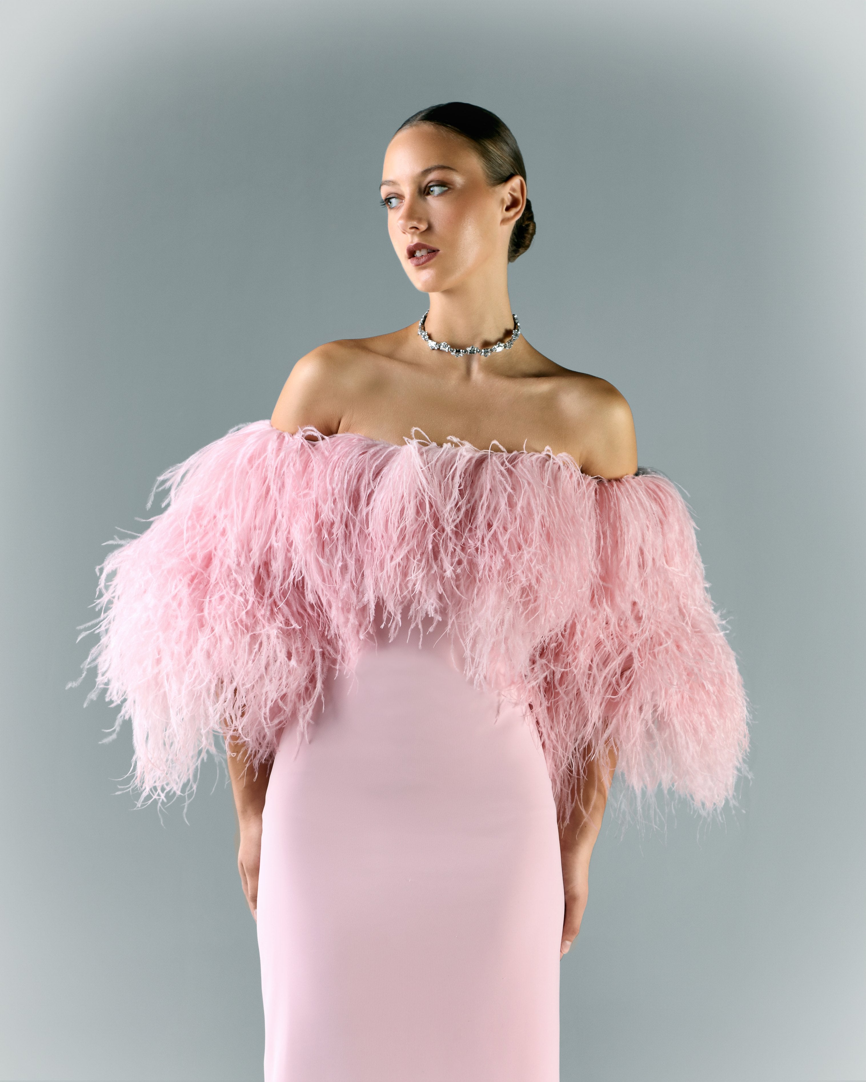 off shoulder feather dress Off-shoulder Crepe Dress With Feather 42