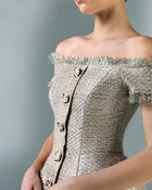 Gold Tweed Corset With Pencil Skirt