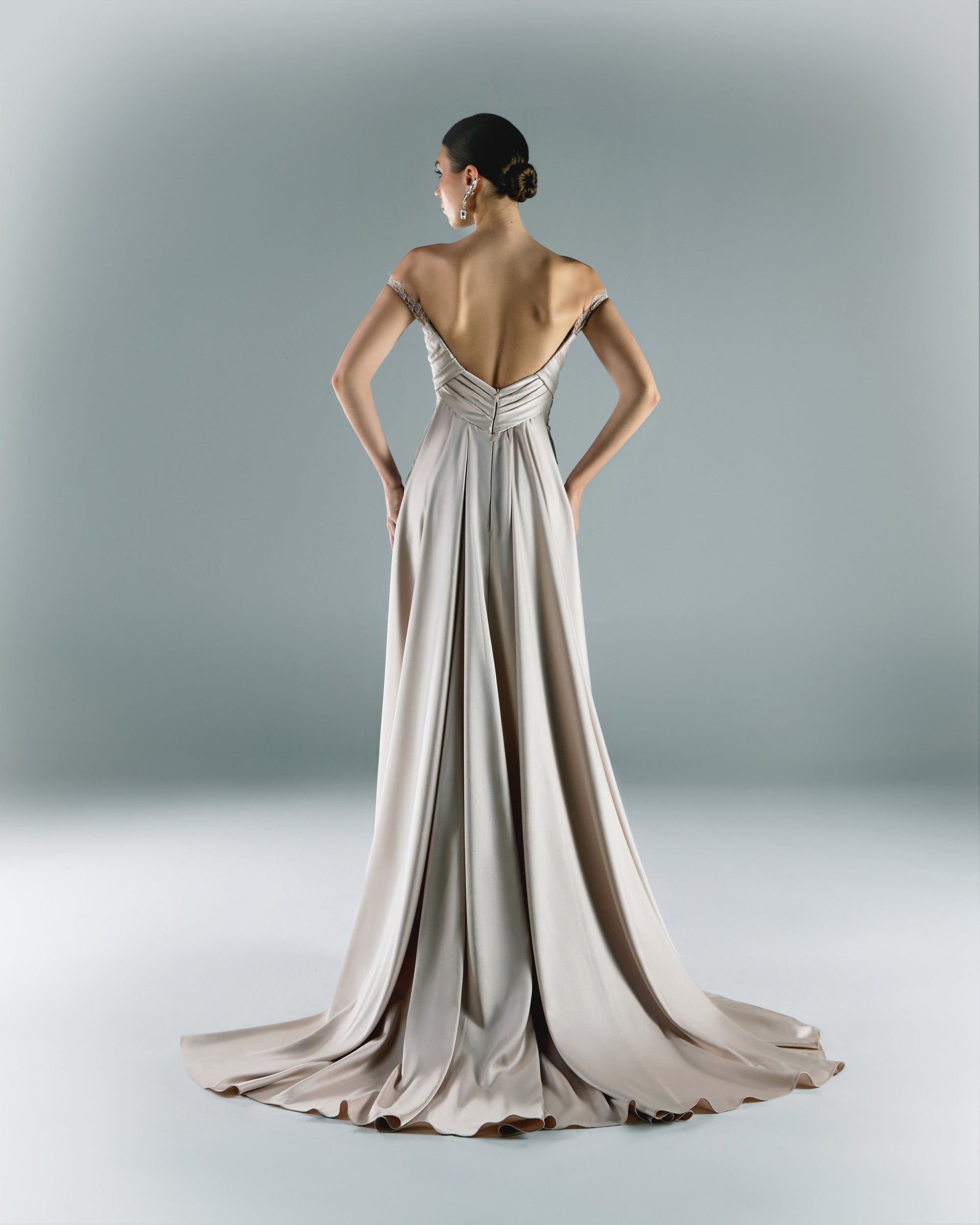 Long Draped Dress With Lace Cut On The Bust Long Draped Dress With Lace Cut On The Bust