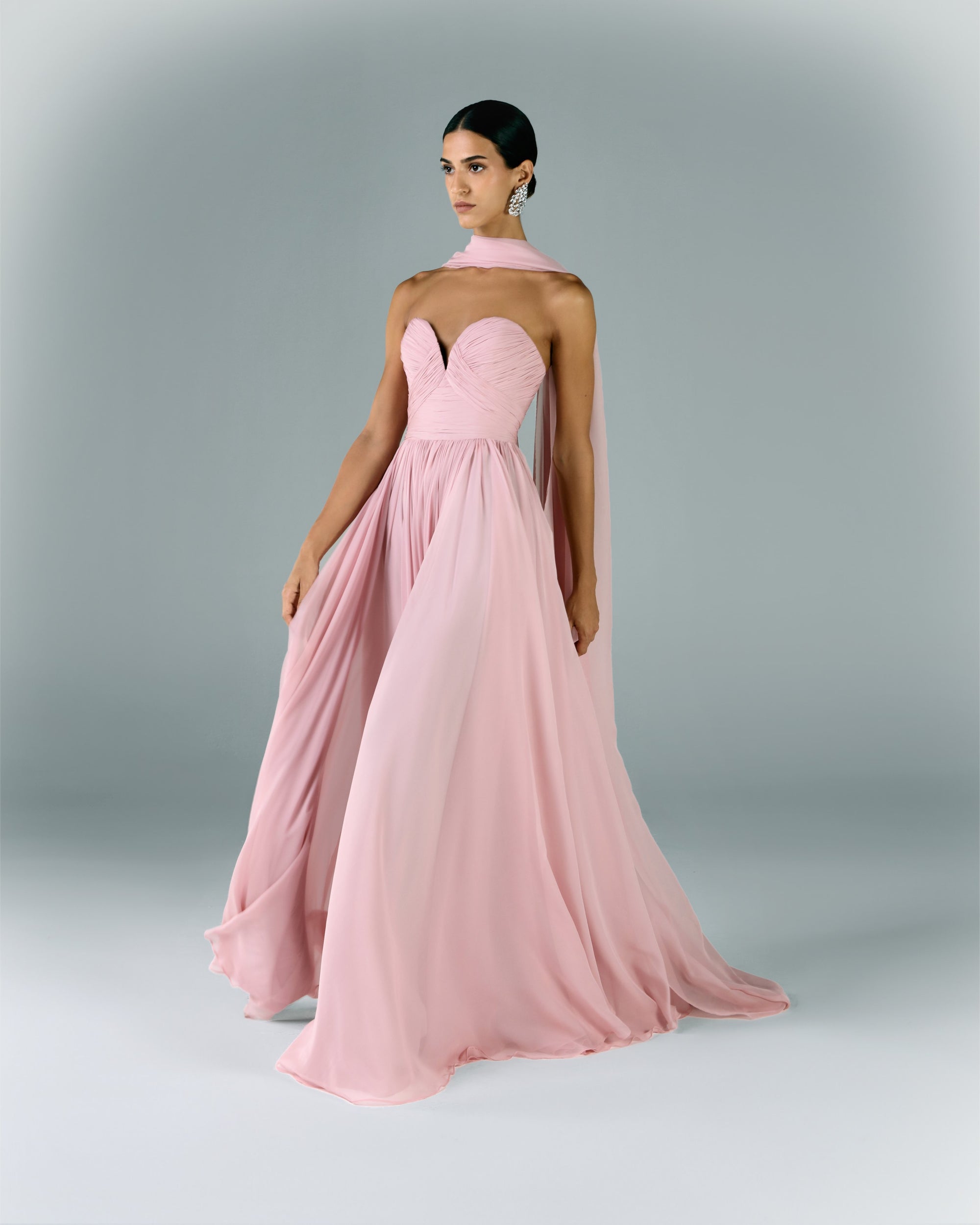 Muslin Draped Dress With Scarf | Elio Abou Fayssal Muslin Draped Dress With Scarf | Elio Abou Fayssal