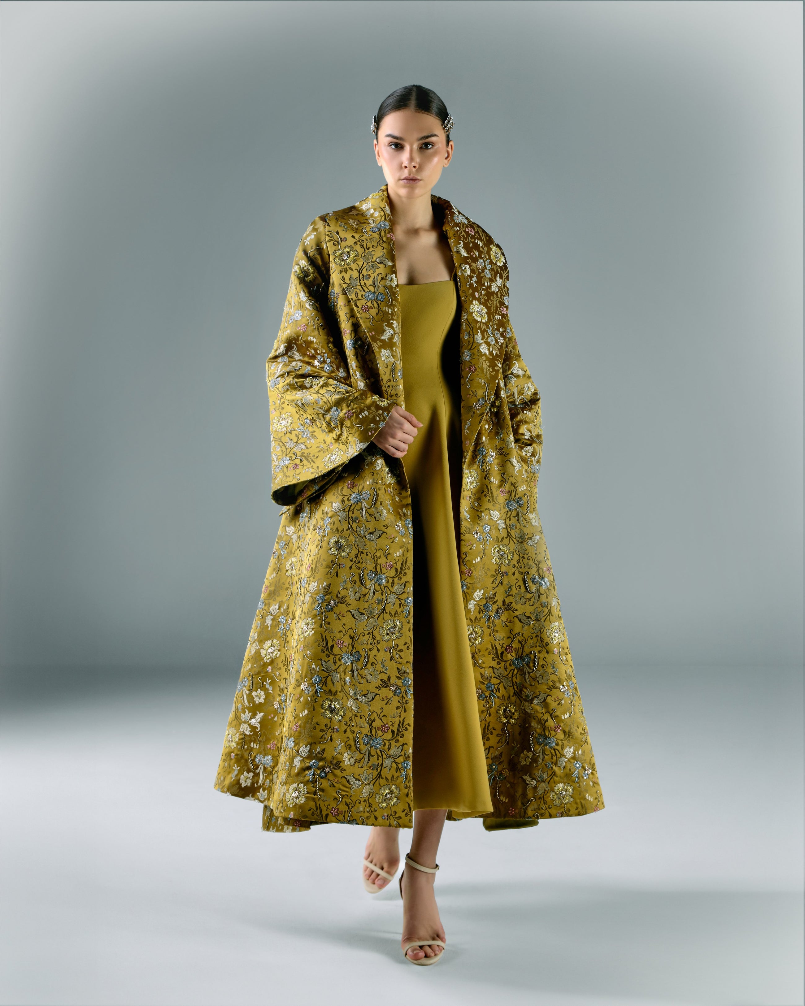 Embroidered Brocade Long Jacket