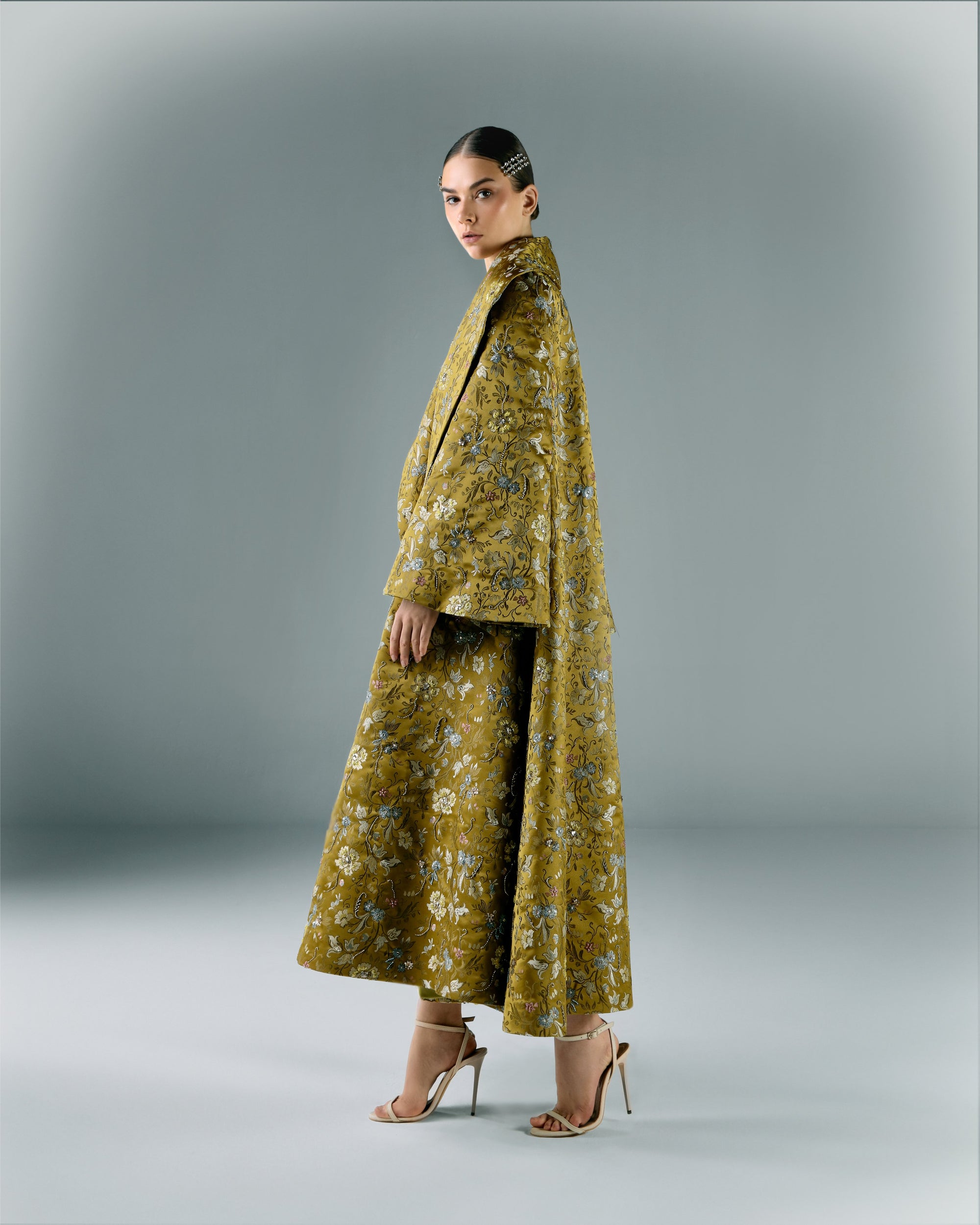 Embroidered Brocade Long Jacket