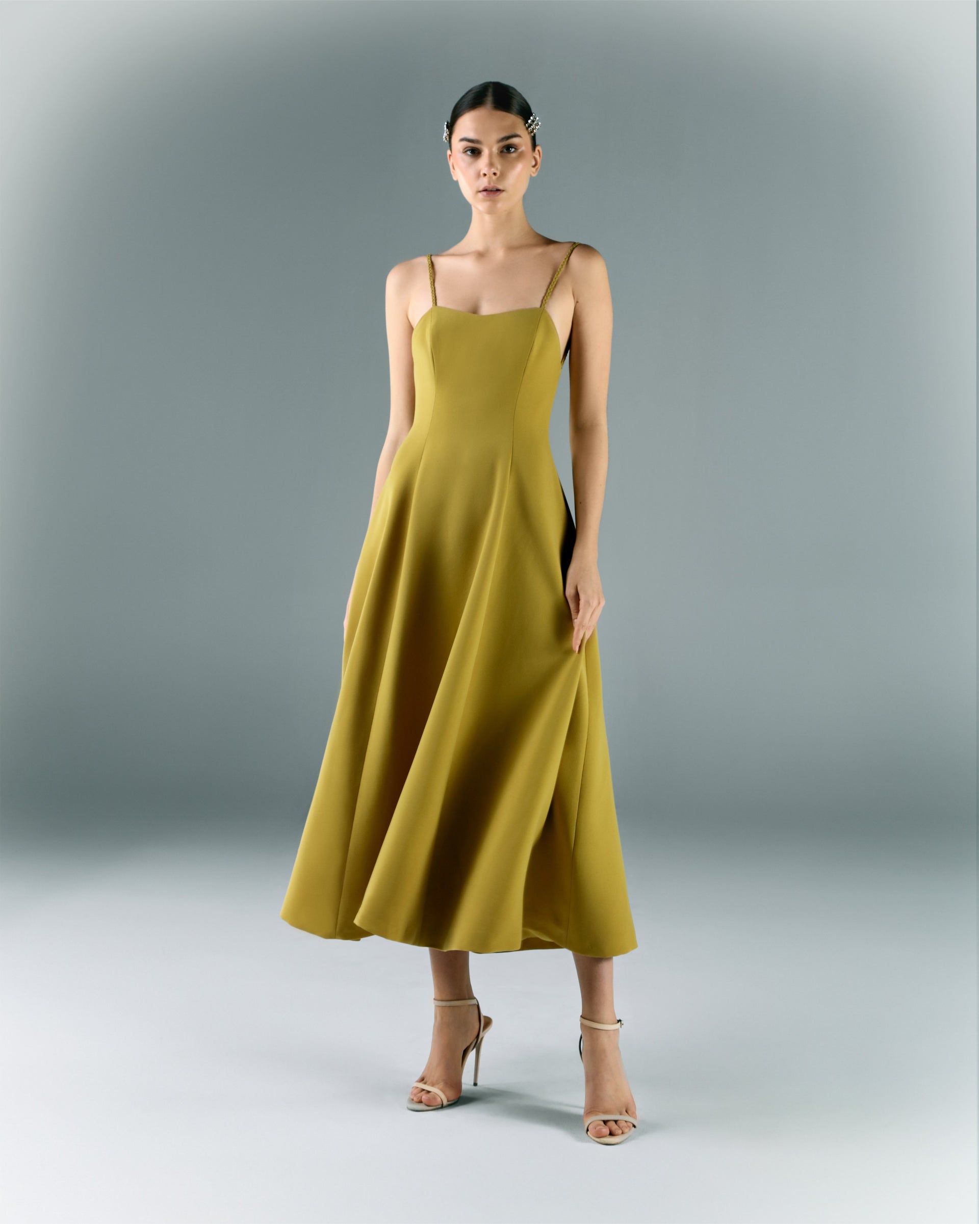 Midi Crepe Dress With Thin Straps 38