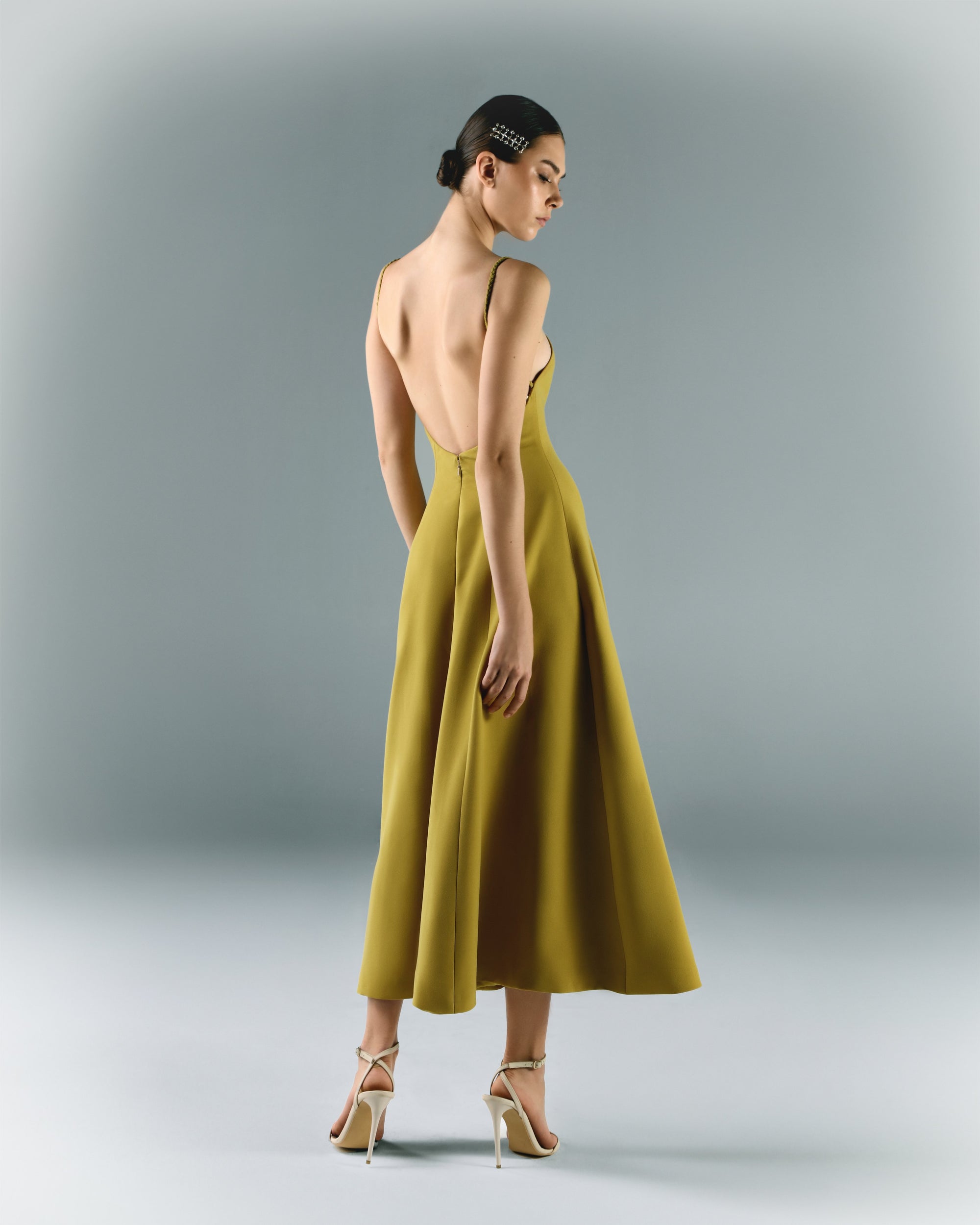 Midi Crepe Dress With Thin Straps | Elio Abou Fayssal Midi Crepe Dress With Thin Straps | Elio Abou Fayssal
