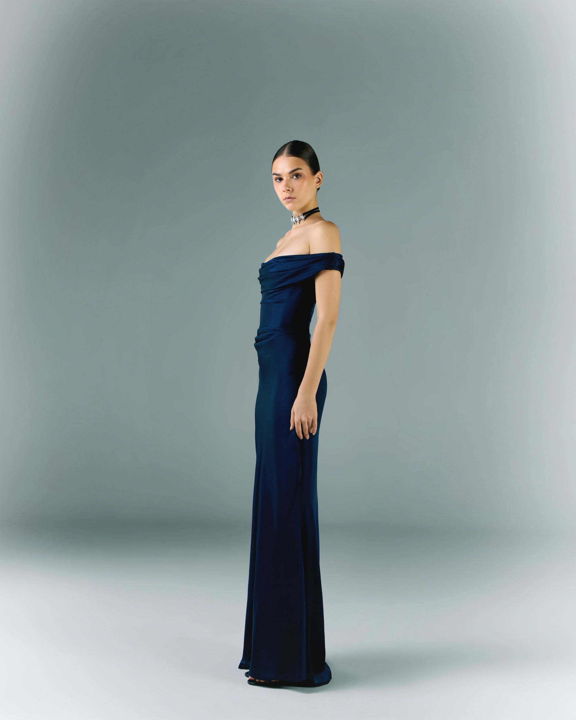 Long Off Shoulder Draped Dress | Elio Abou Fayssal Long Off Shoulder Draped Dress | Elio Abou Fayssal