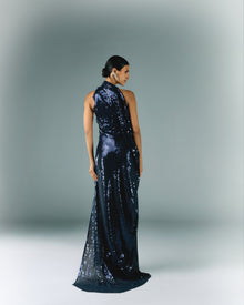 Long Sequins Dress With Drapes On The Side