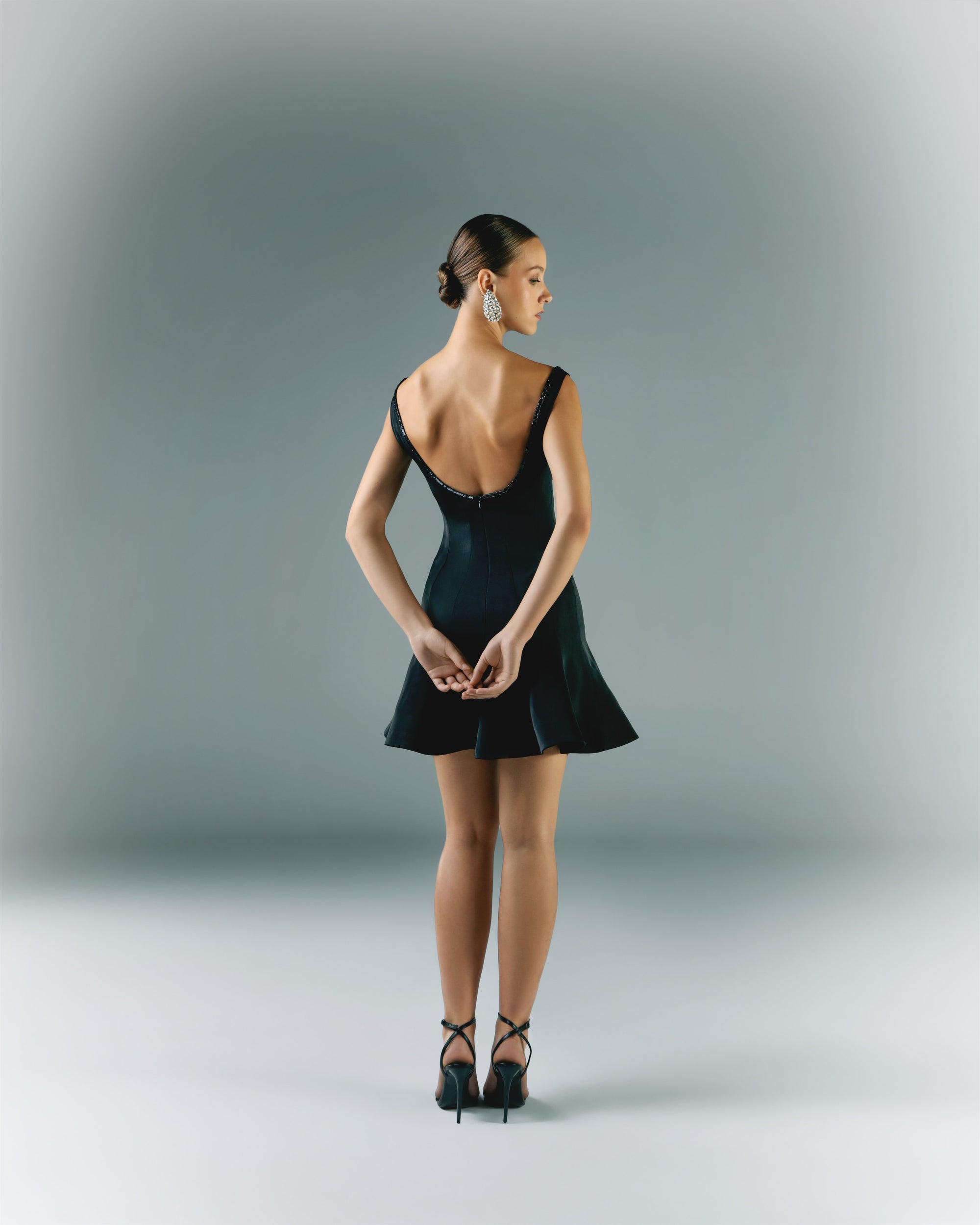 short crepe dress styles Betsy & Adam Women's Drape Back Cocktail Dress - Black