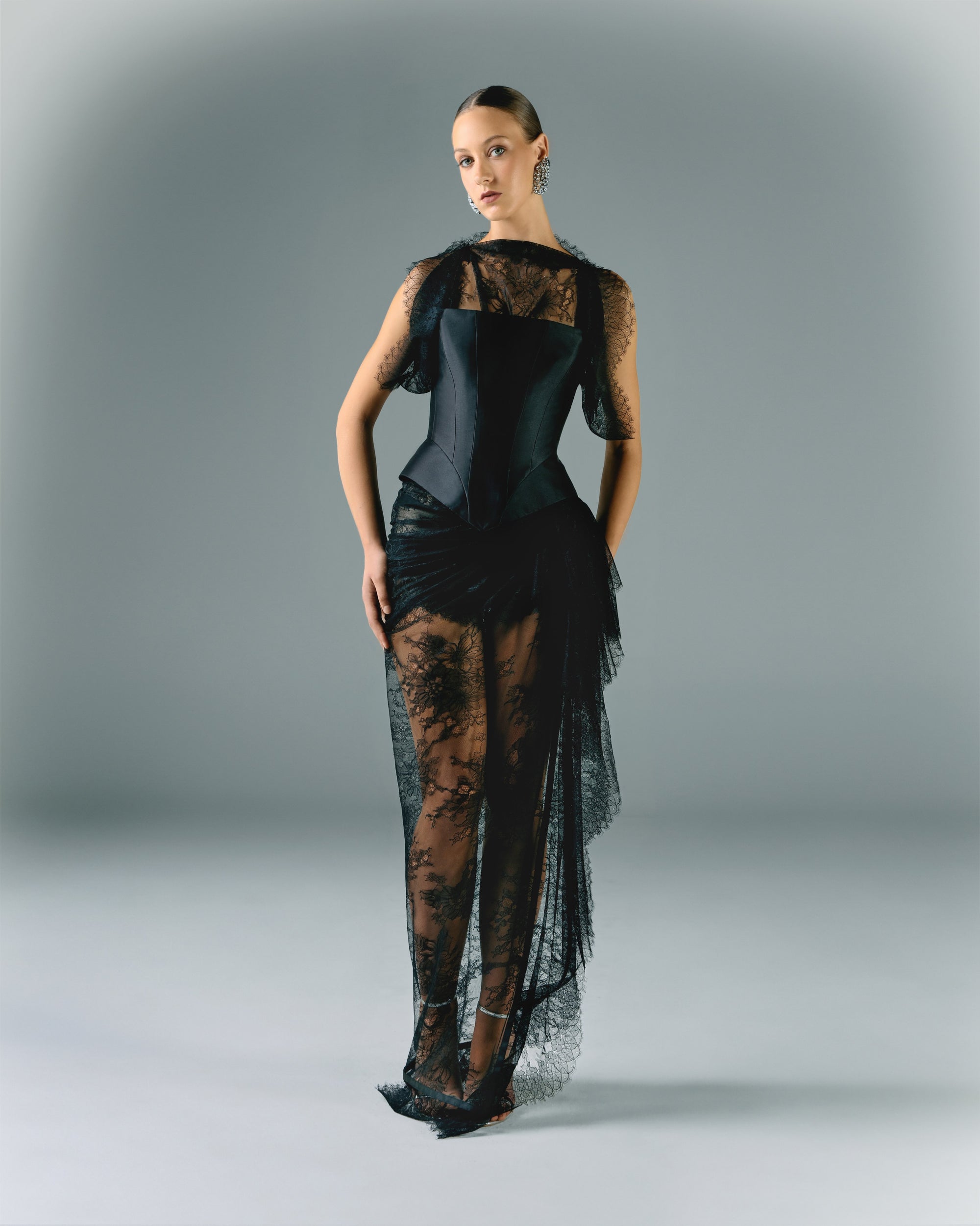 elio corset dress Mikado Corset With Feathers And Pants 50