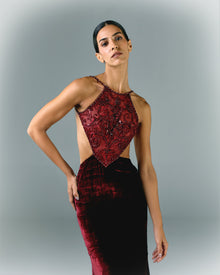 Embroidered Tulle And Velvet With Cutouts On The Sides