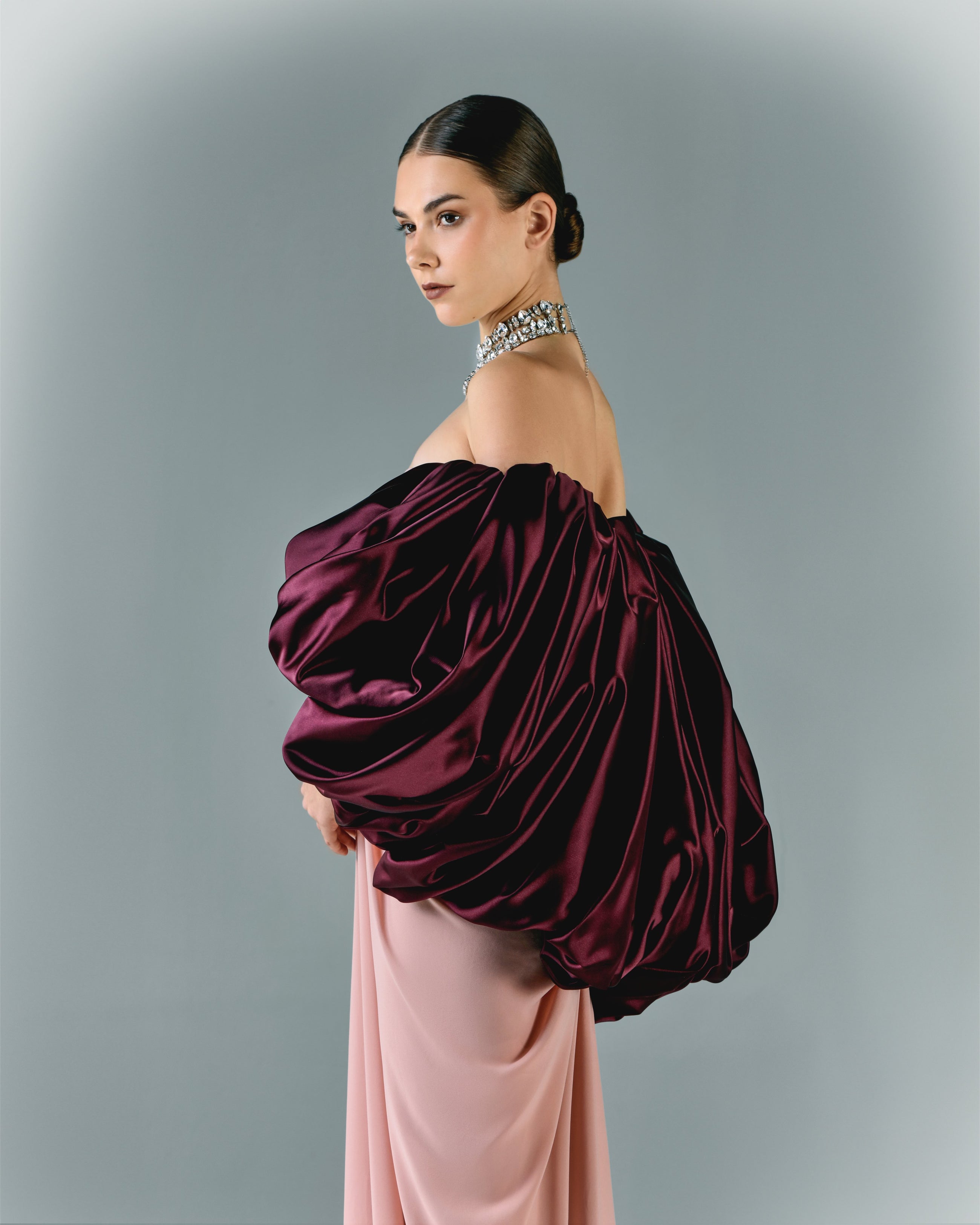 crepe long dress Dina Scuba Crepe Twist Halter Neck Floor Length Gown