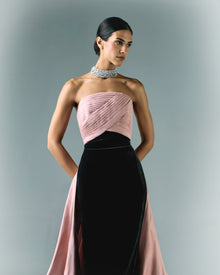 Draped Taffeta With Velvet Long Dress