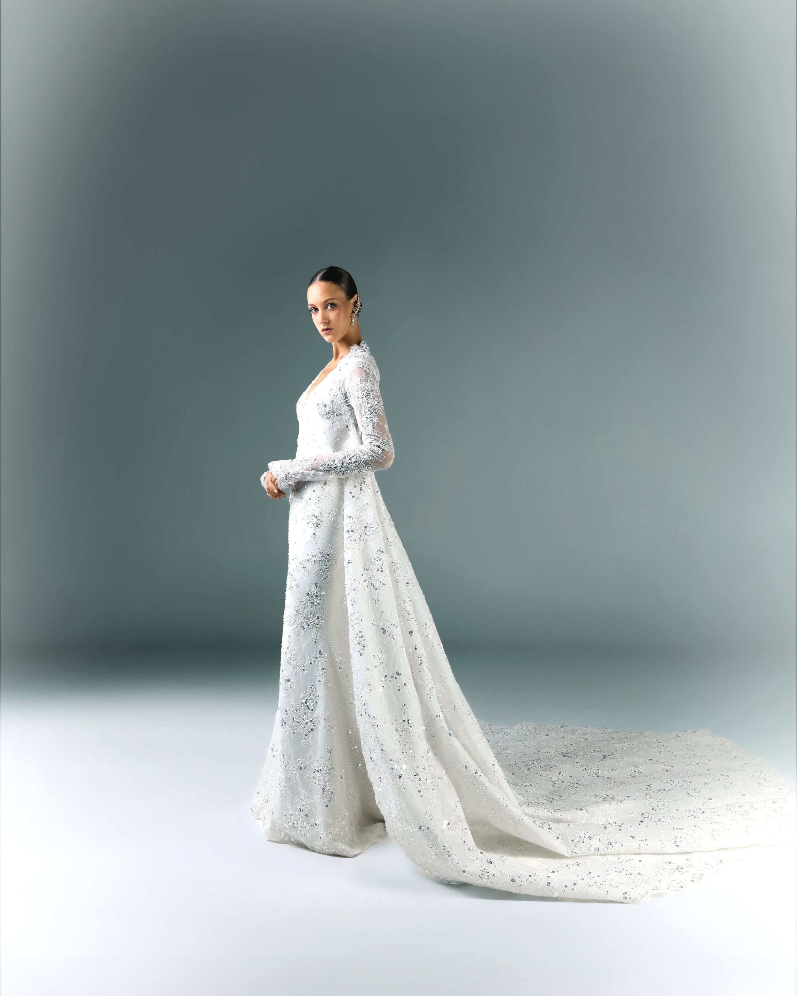 Lace Embroidered Wedding Dress With Sleeves | Elio Abou Fayssal Lace Embroidered Wedding Dress With Sleeves | Elio Abou Fayssal